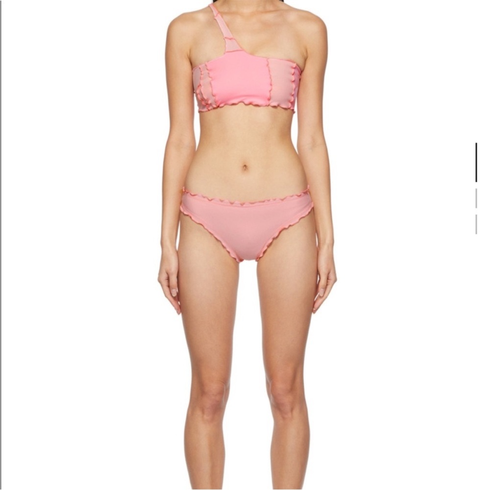 Sherris Pink Asymmetrical Ruffle Bandeau Bikini Set Two Piece Swimsuit